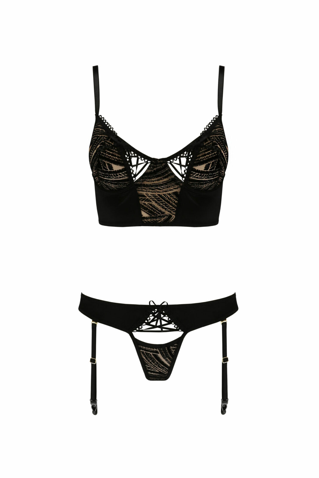 Lara Casmir, black microfibre bra and velvet textured matching panties ...